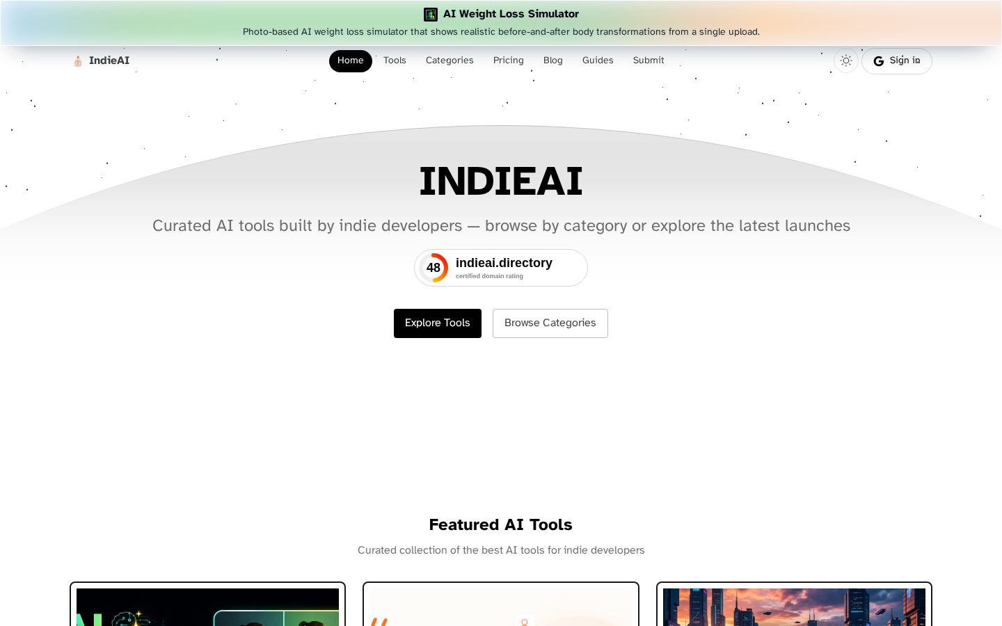 IndieAI Directory Homepage