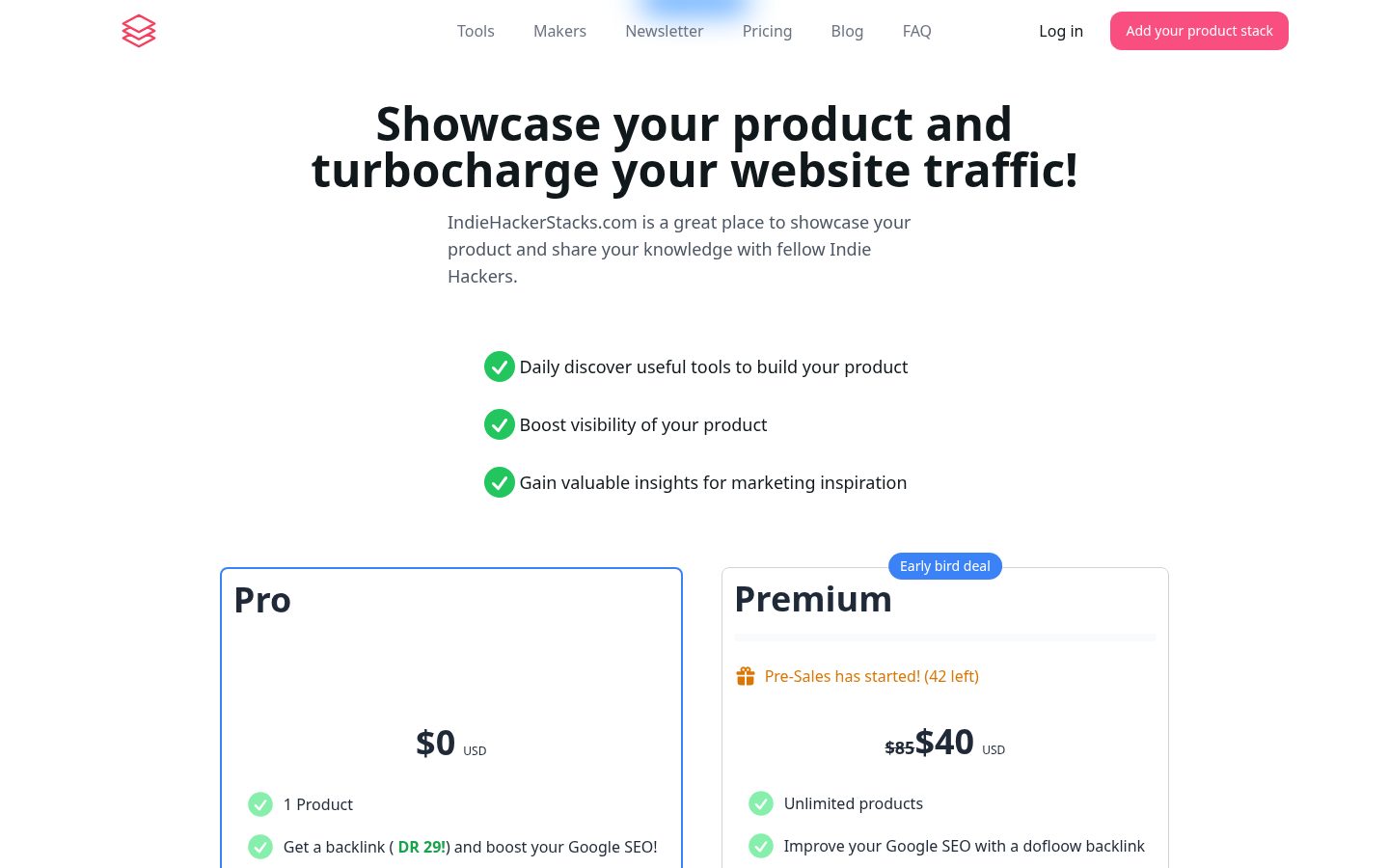 IndieHackerStacks Pricing