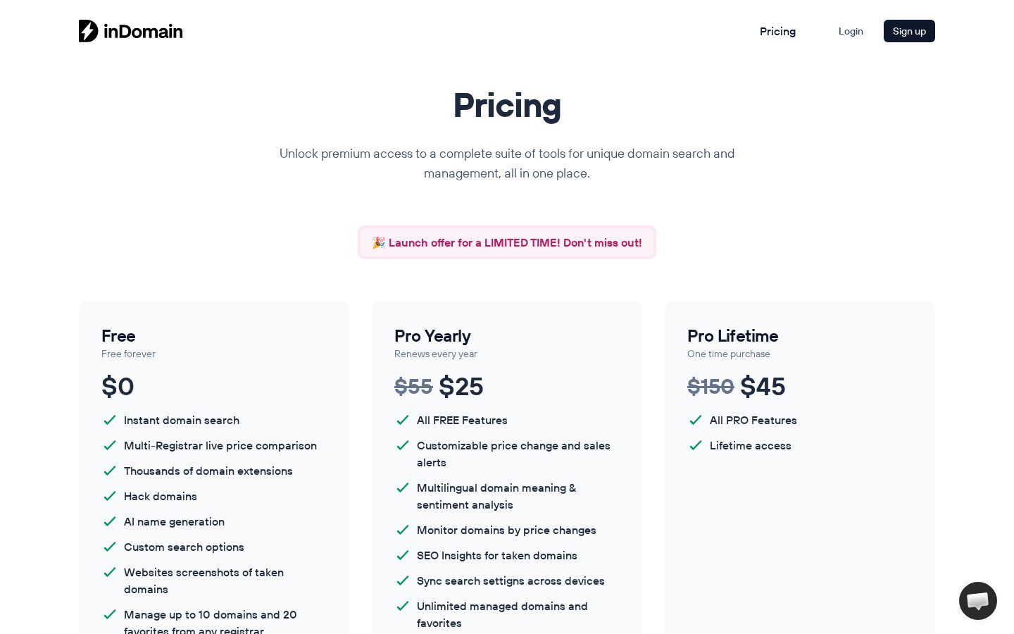 inDomain Pricing