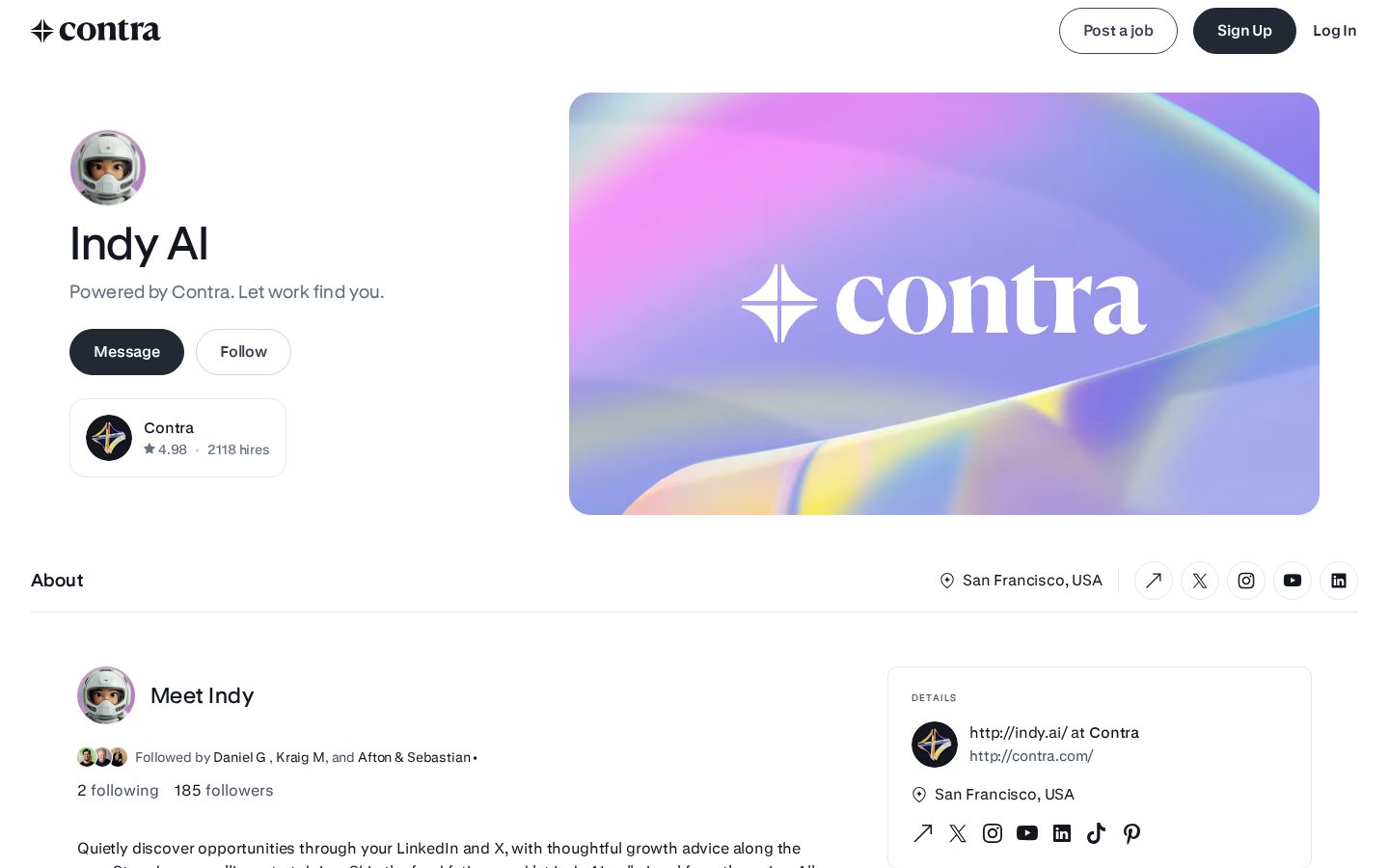 Indy AI by Contra Homepage