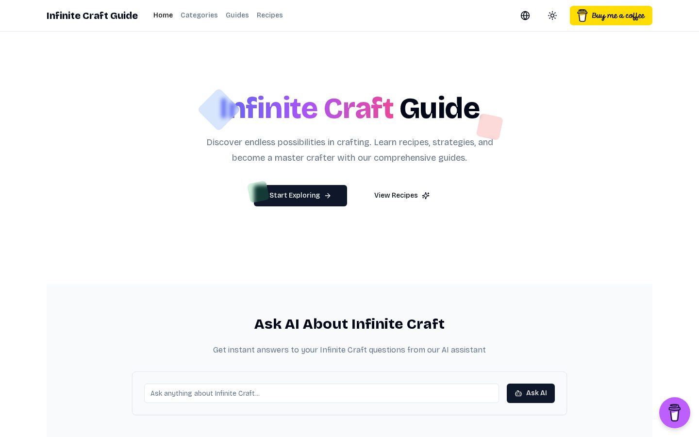 Infinite Craft Guide Homepage