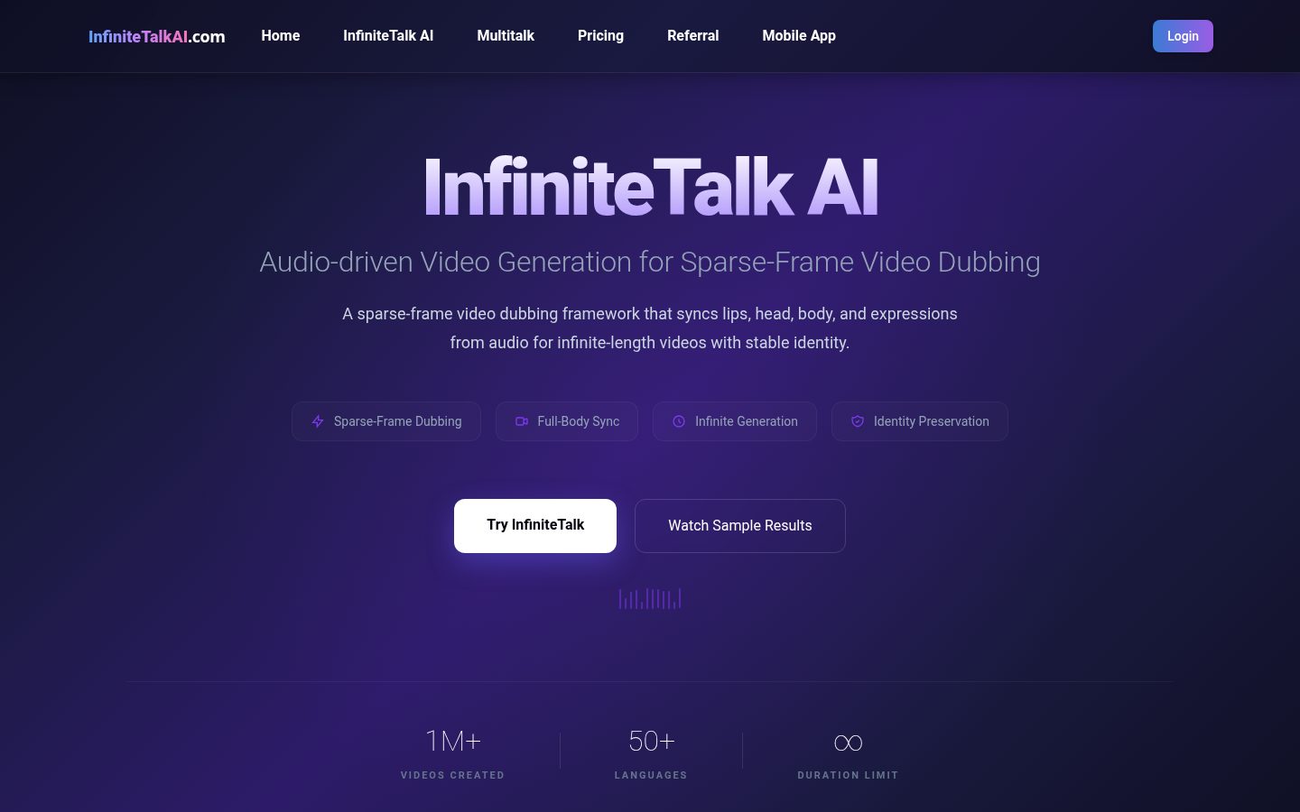 InfiniteTalk AI Homepage