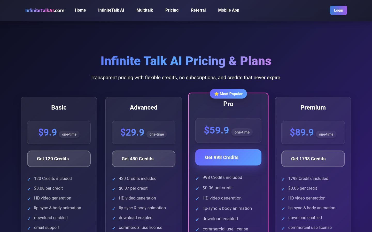 InfiniteTalk AI Pricing