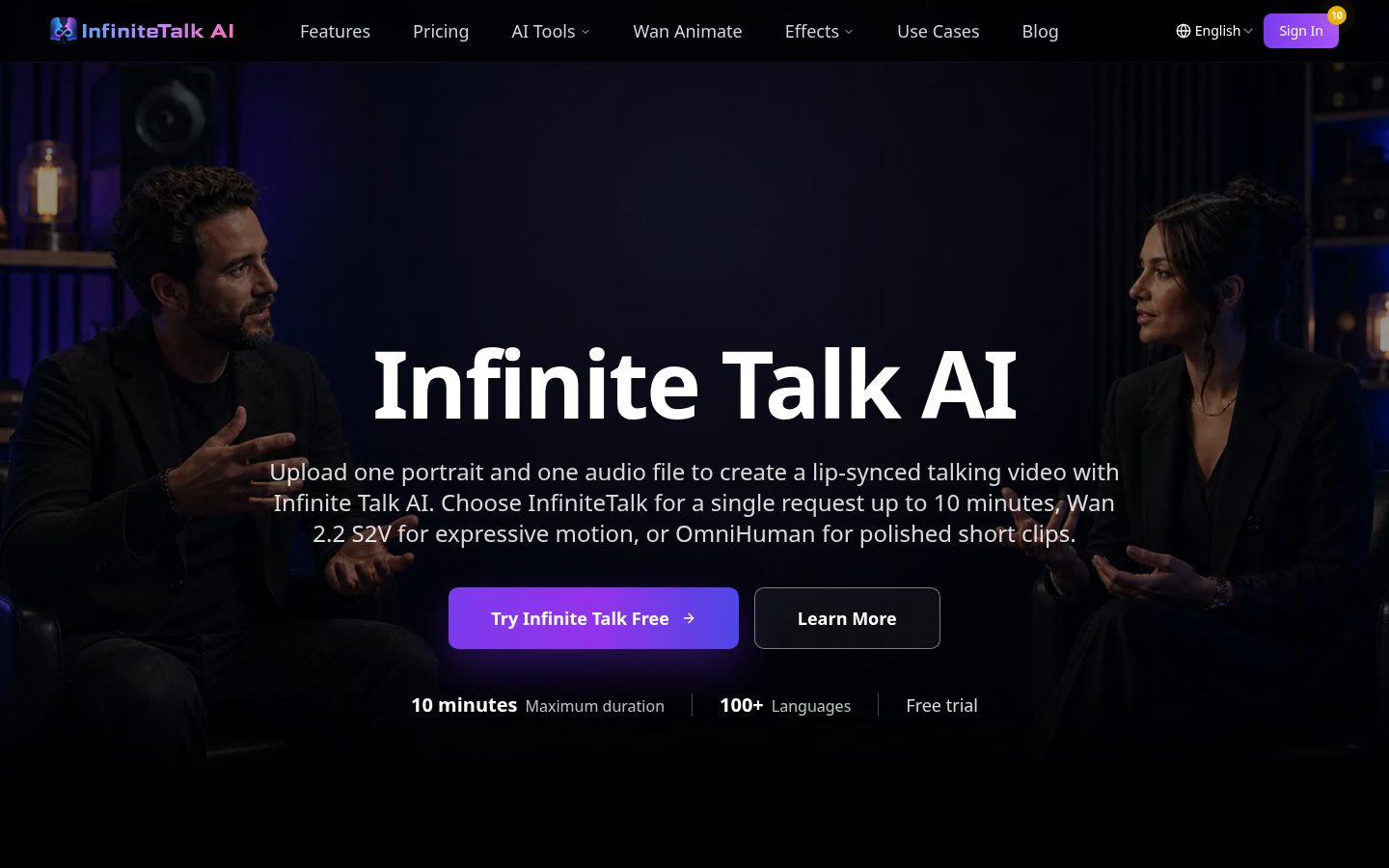 InfiniteTalk AI Tools Homepage