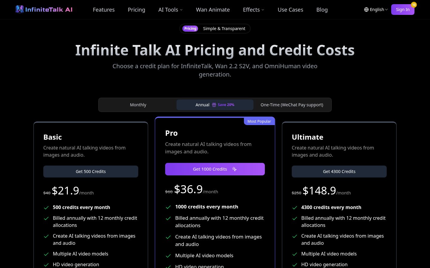 InfiniteTalk AI Tools Pricing