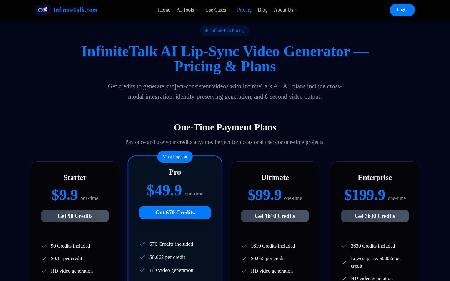 InfiniteTalk Pricing