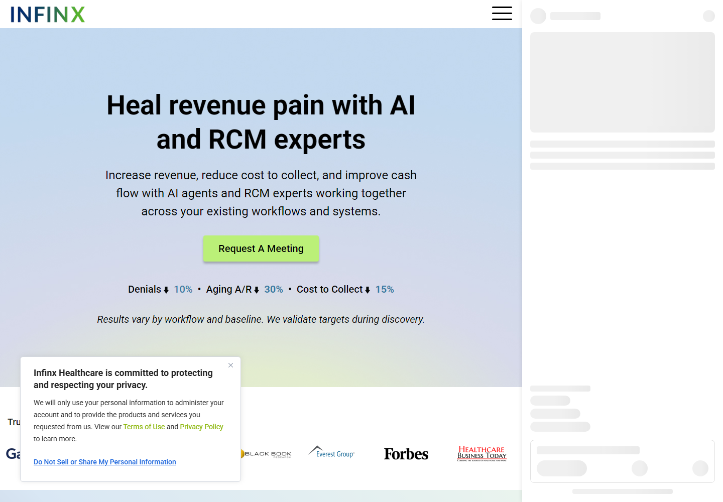 Infinx Healthcare homepage