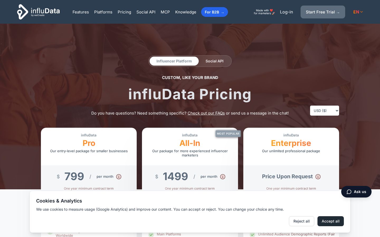 influData Pricing