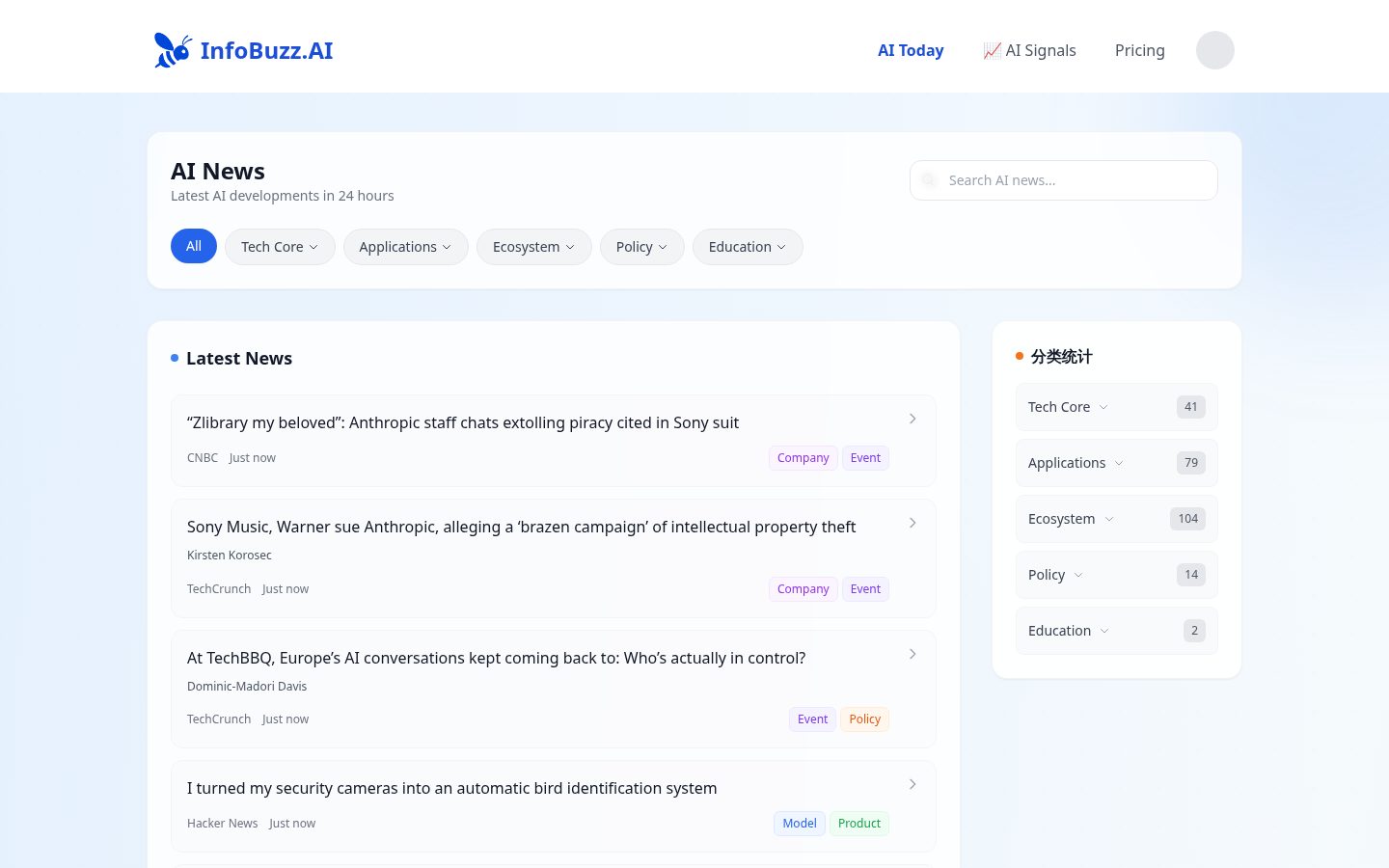 InfoBuzz AI Homepage