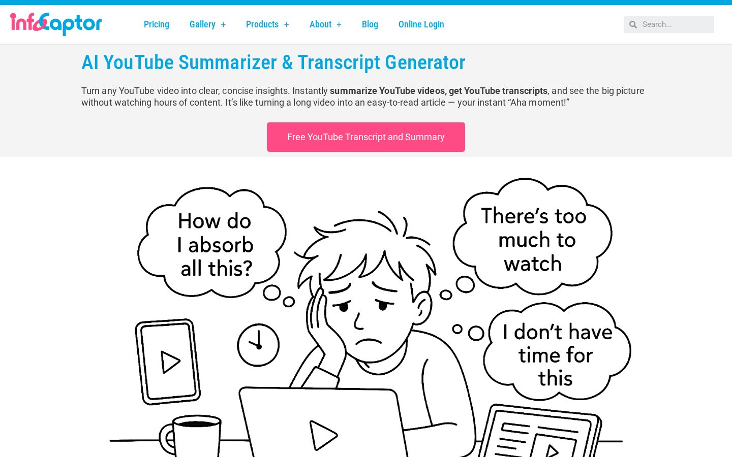 InfoCaptor YouTube Summarizer Homepage