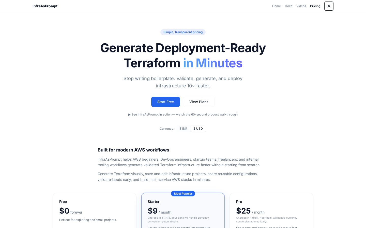 InfraAsPrompt Pricing