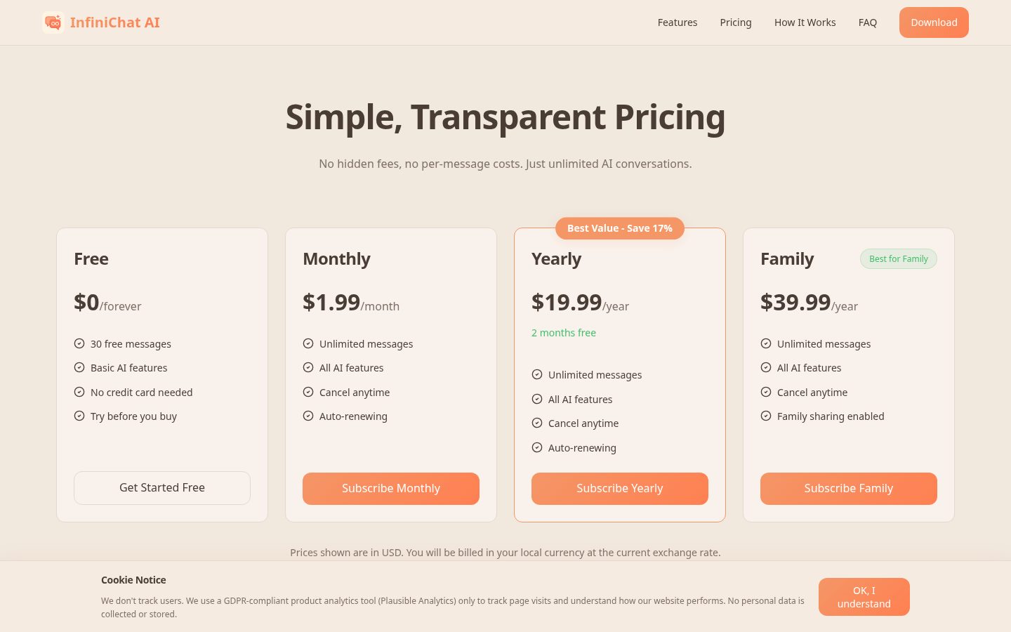 InifniChat AI Pricing