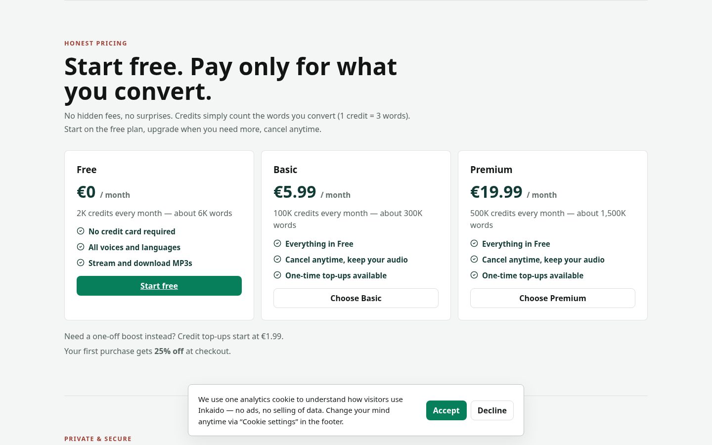Inkaido Pricing