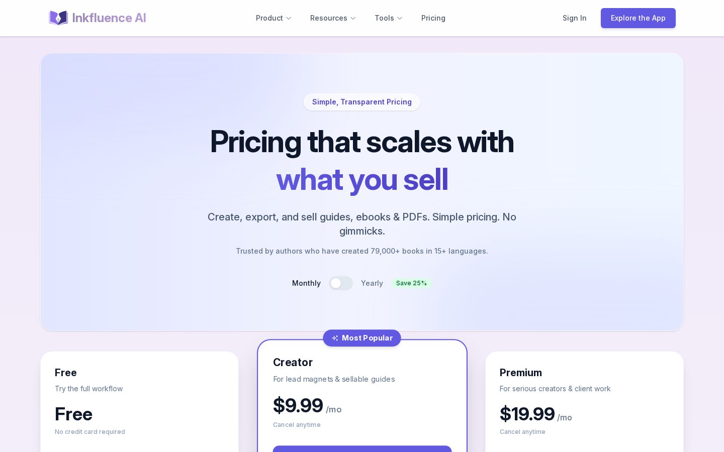 Inkfluence AI Pricing