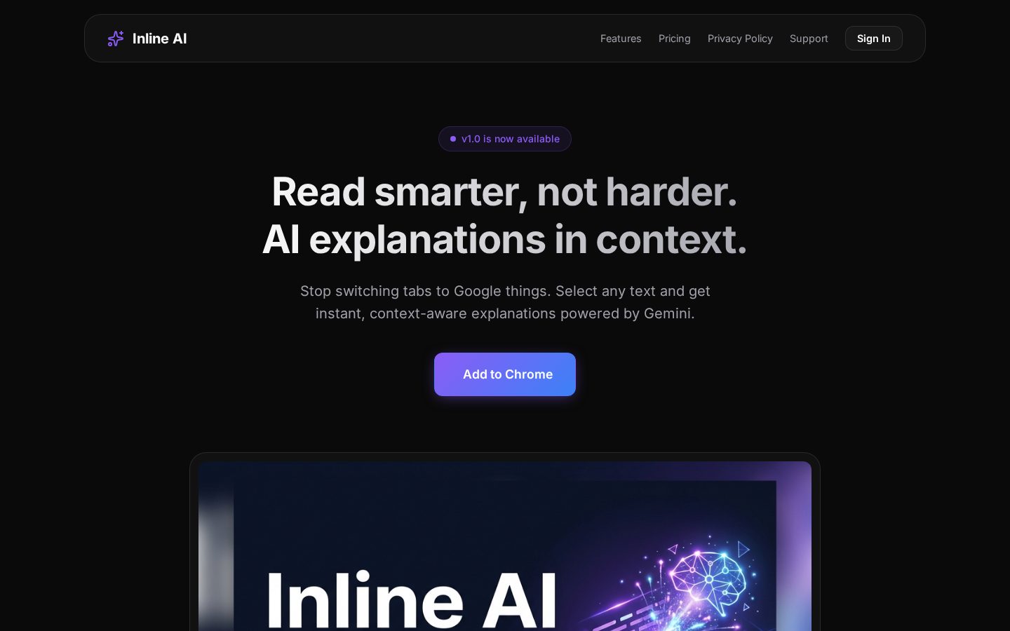 Inline AI Your Intelligent Reading Buddy Homepage
