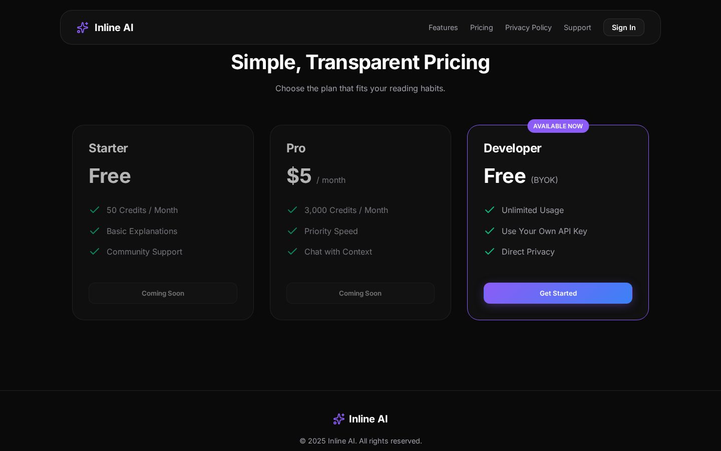 Inline AI Your Intelligent Reading Buddy Pricing