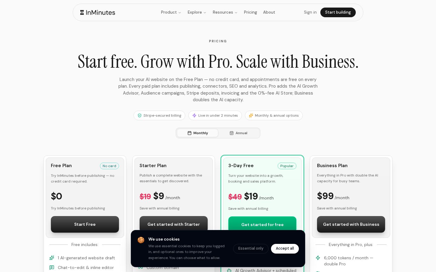 InMinutes Pricing