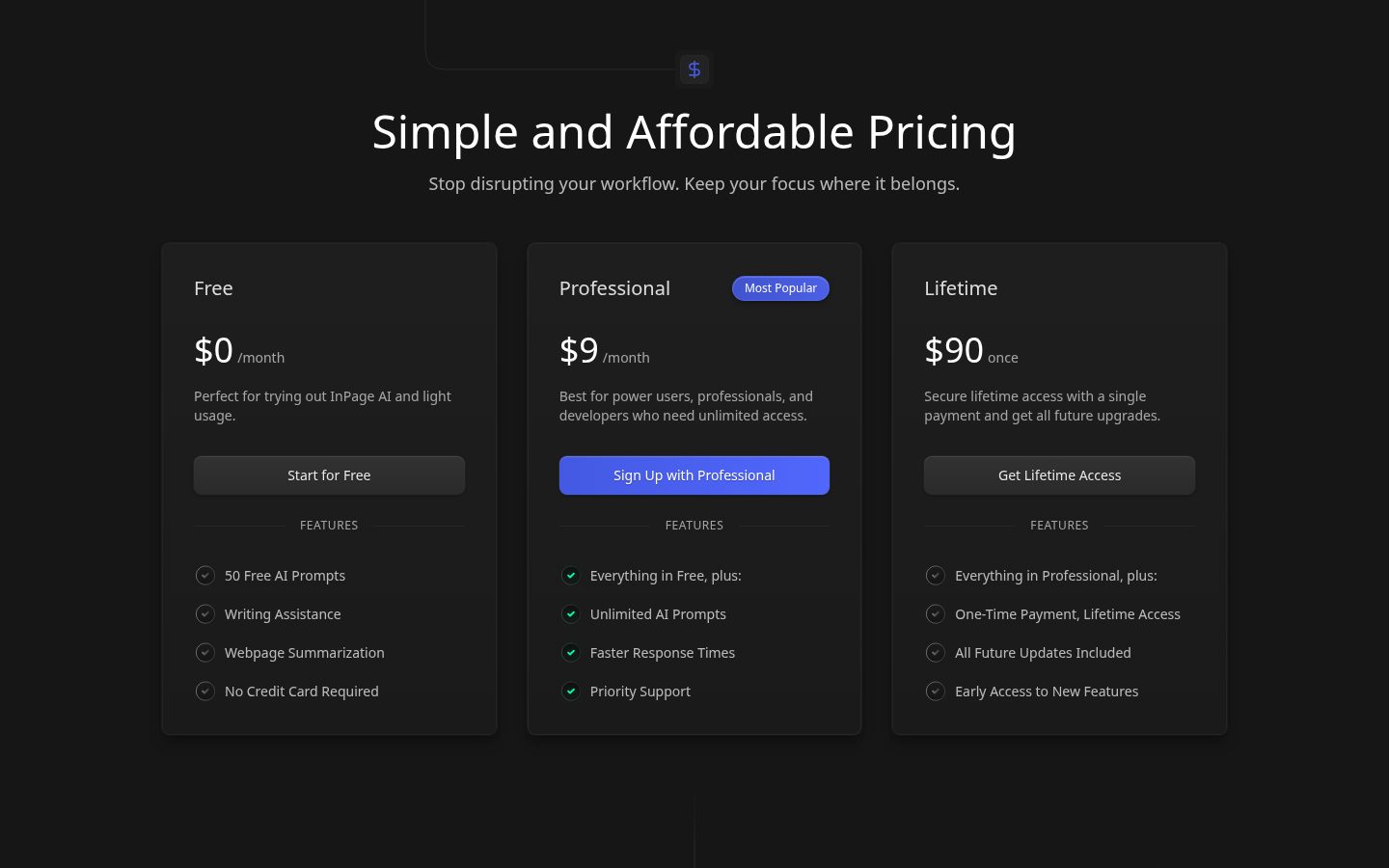 InPage AI Pricing