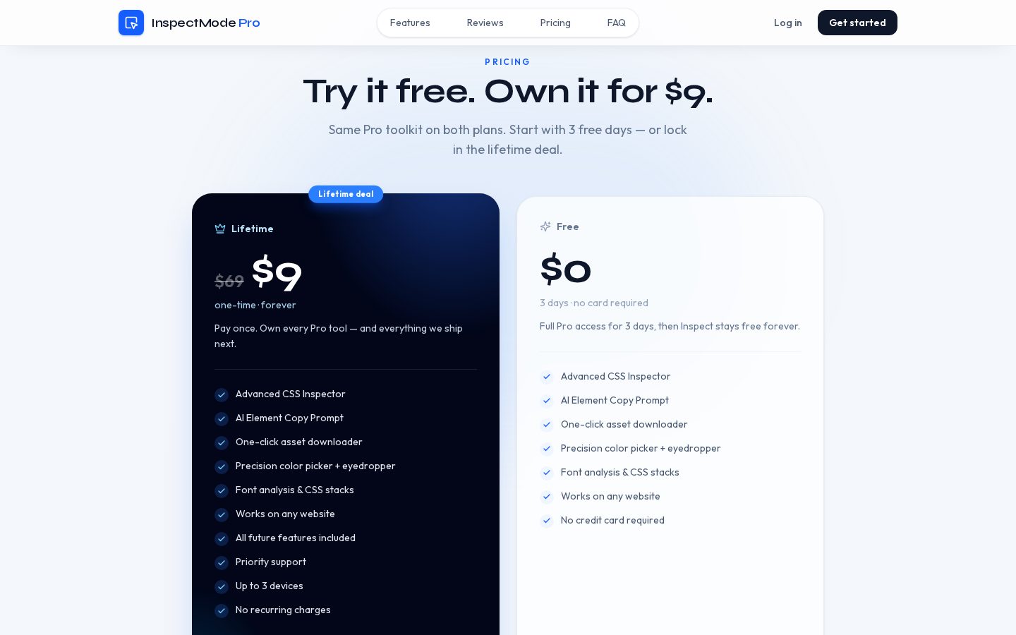 Inspect Mode Pro Pricing