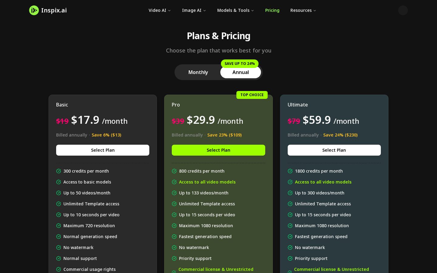 Inspix AI Pricing
