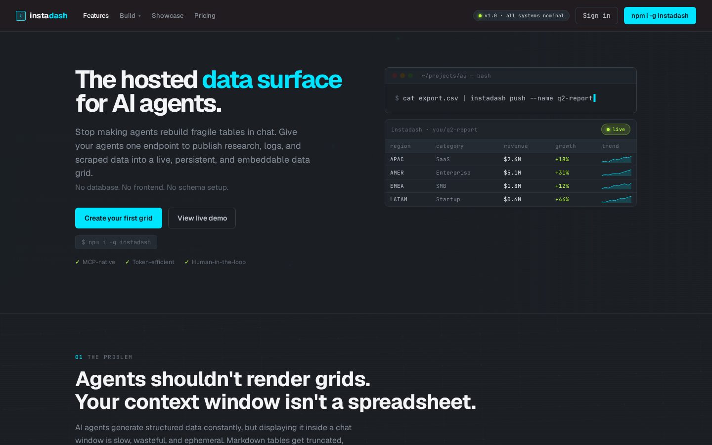 Instadash Homepage