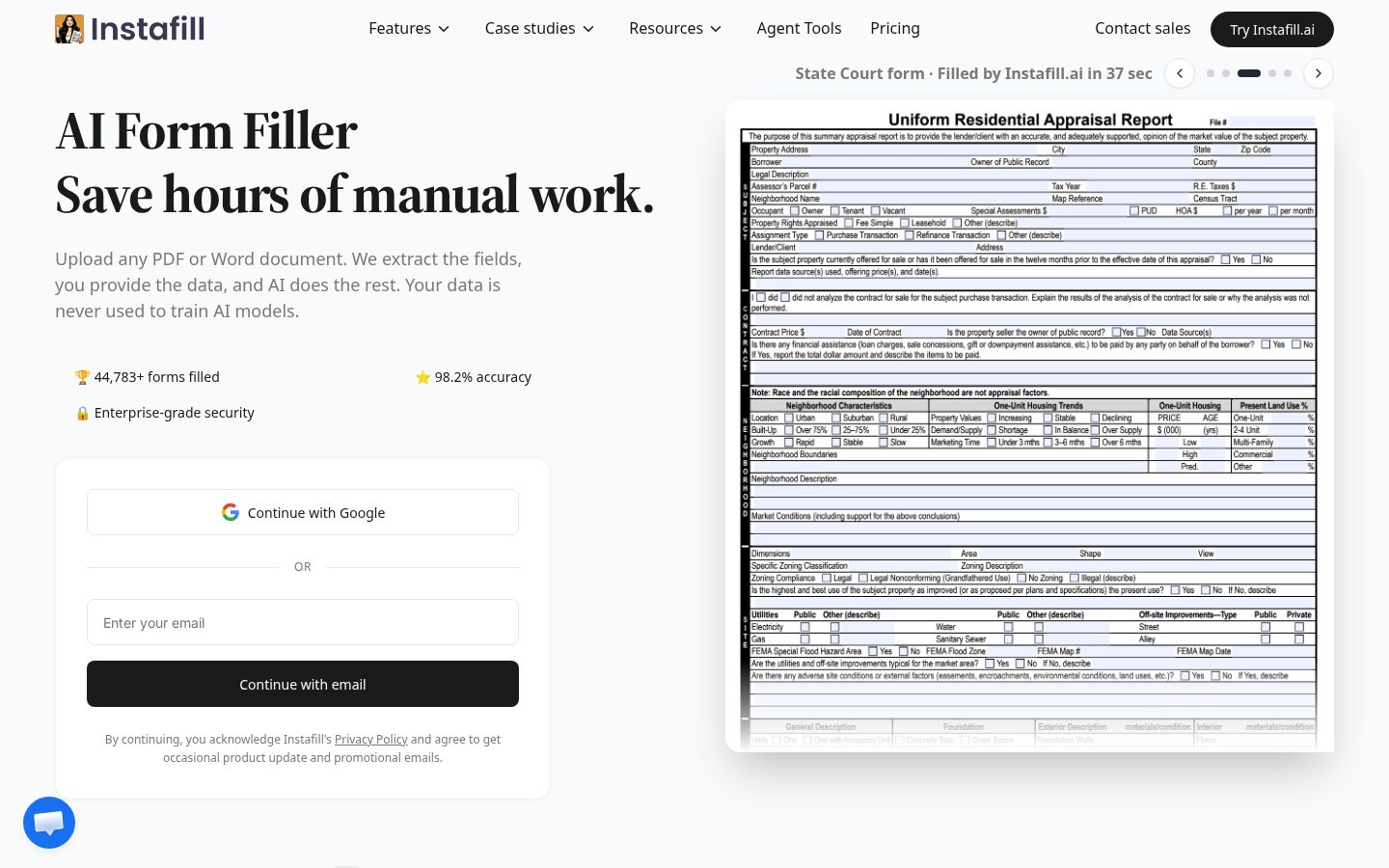 Instafill.ai Homepage