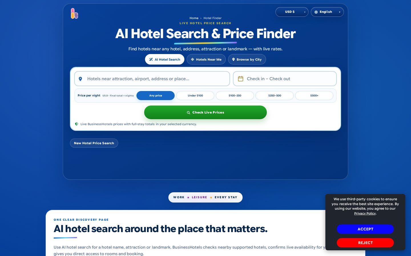 Instant AI-Powered Hotel Price Checker Homepage