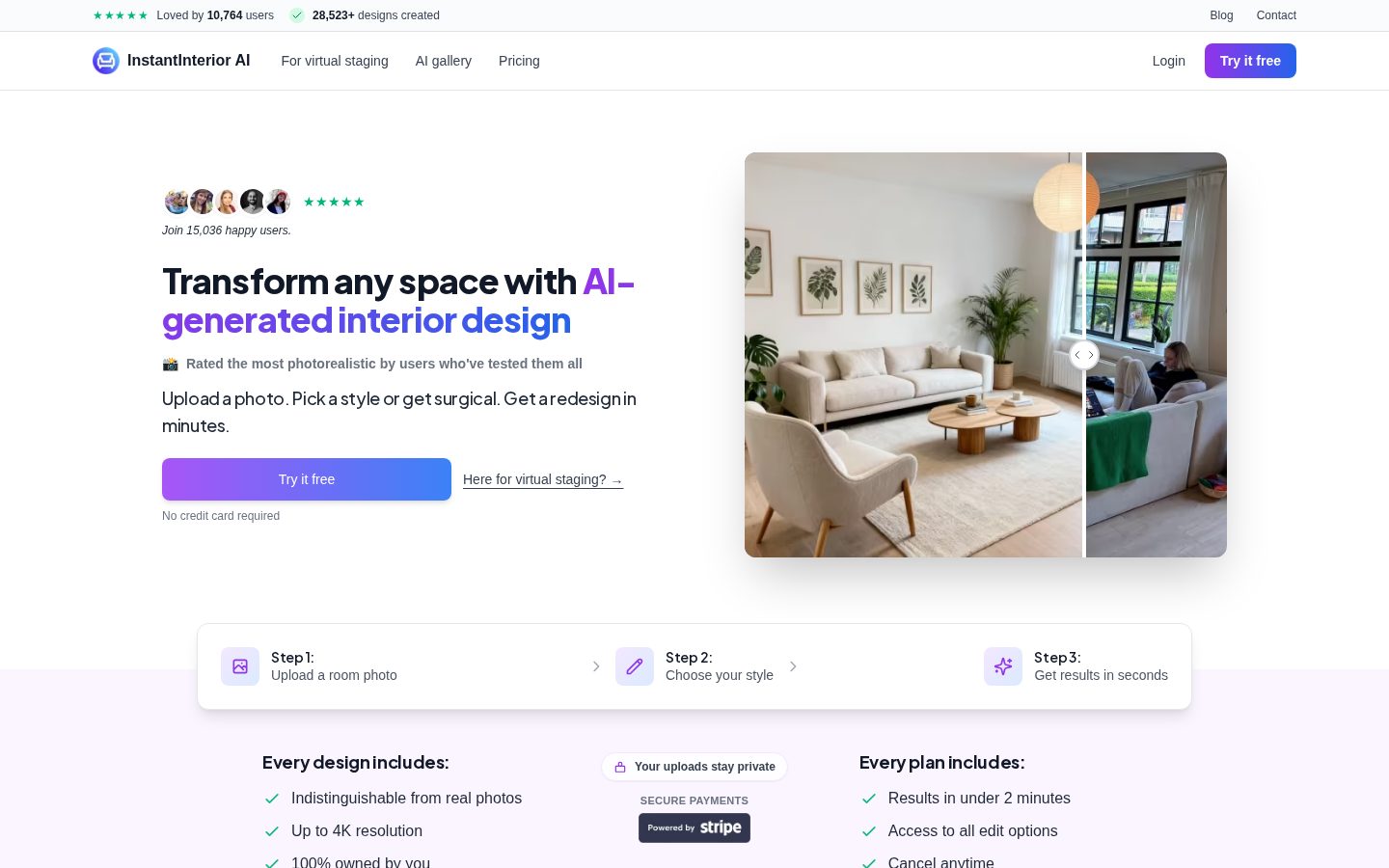 Instant Interior AI Homepage