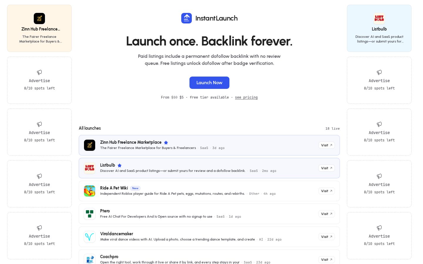 Instant Launch Homepage