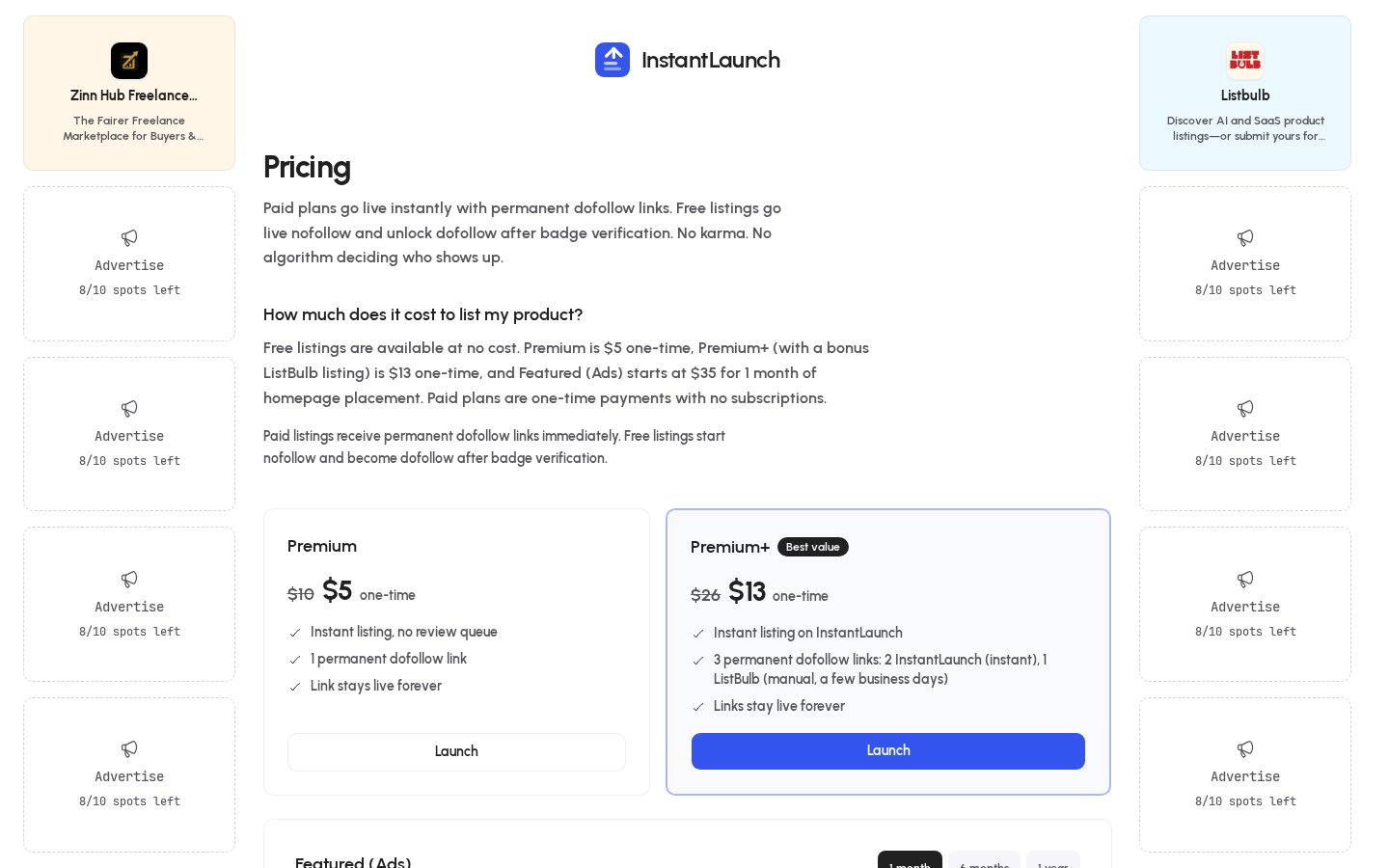 Instant Launch Pricing
