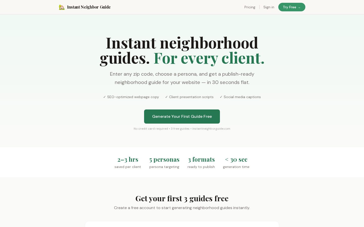 Instant Neighbor Guide Homepage