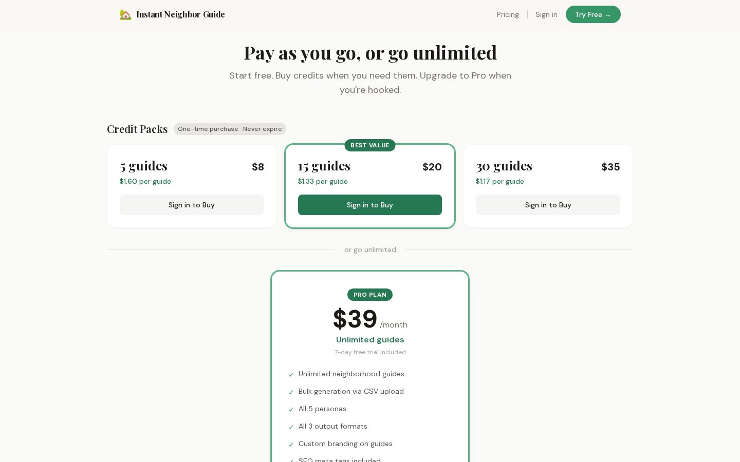 Instant Neighbor Guide Pricing