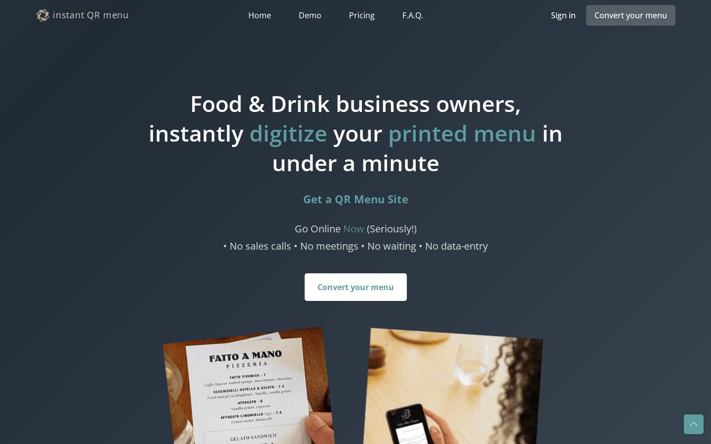 Instant QR Menu Homepage
