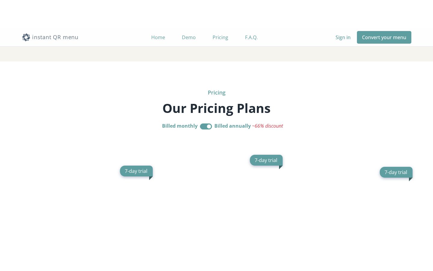 Instant QR Menu Pricing