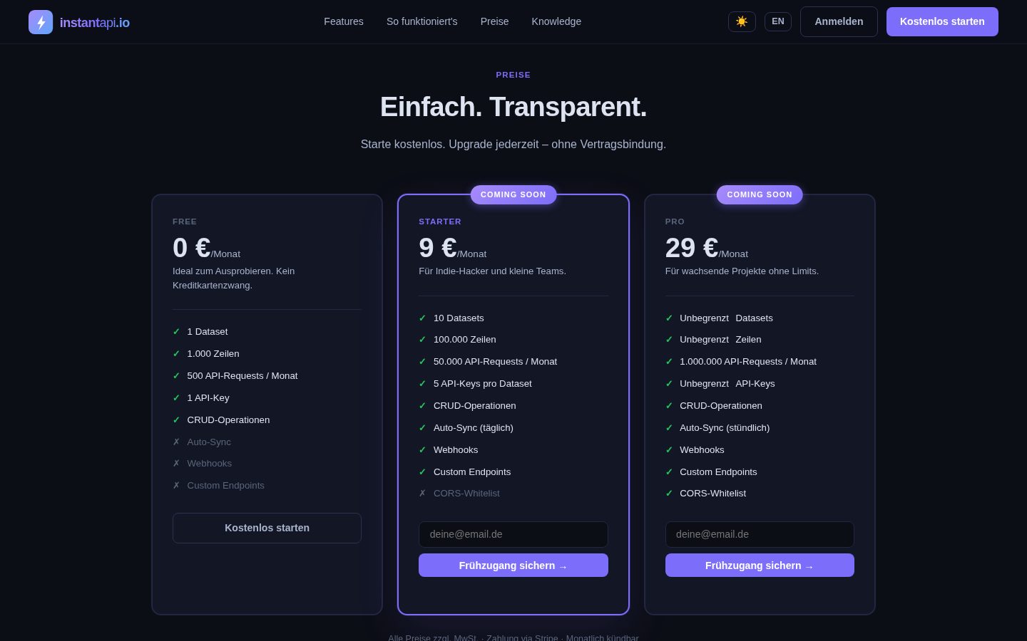 InstantAPI Pricing
