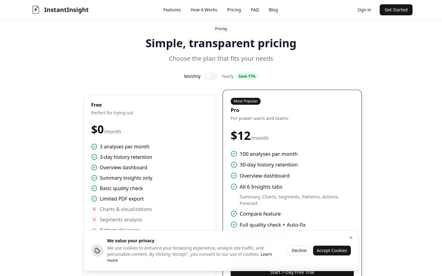 InstantInsight Pricing