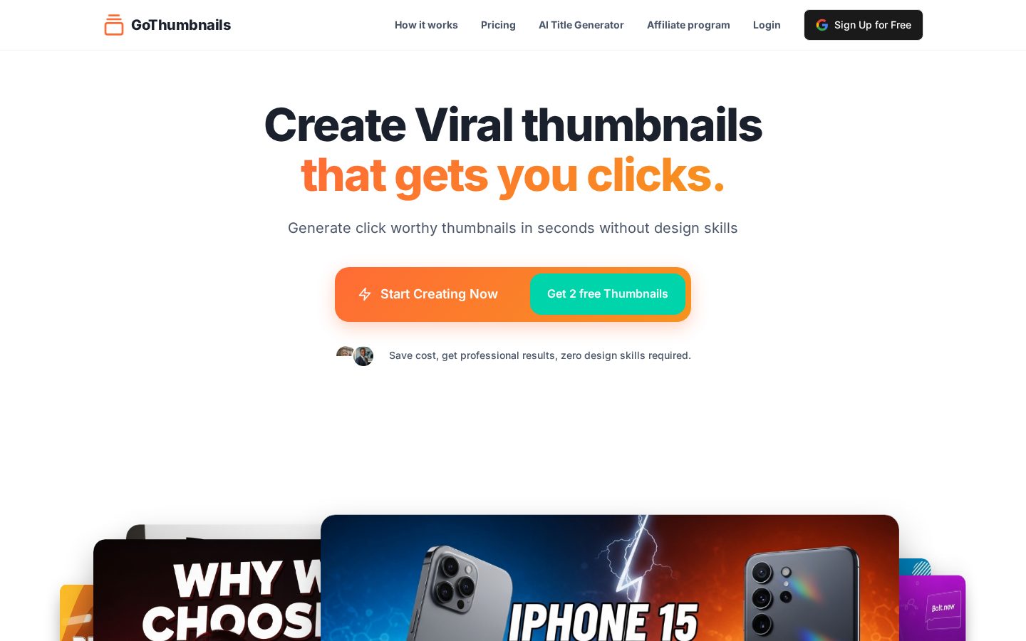 Instantly generate professional youtube thumbnail graphics Homepage