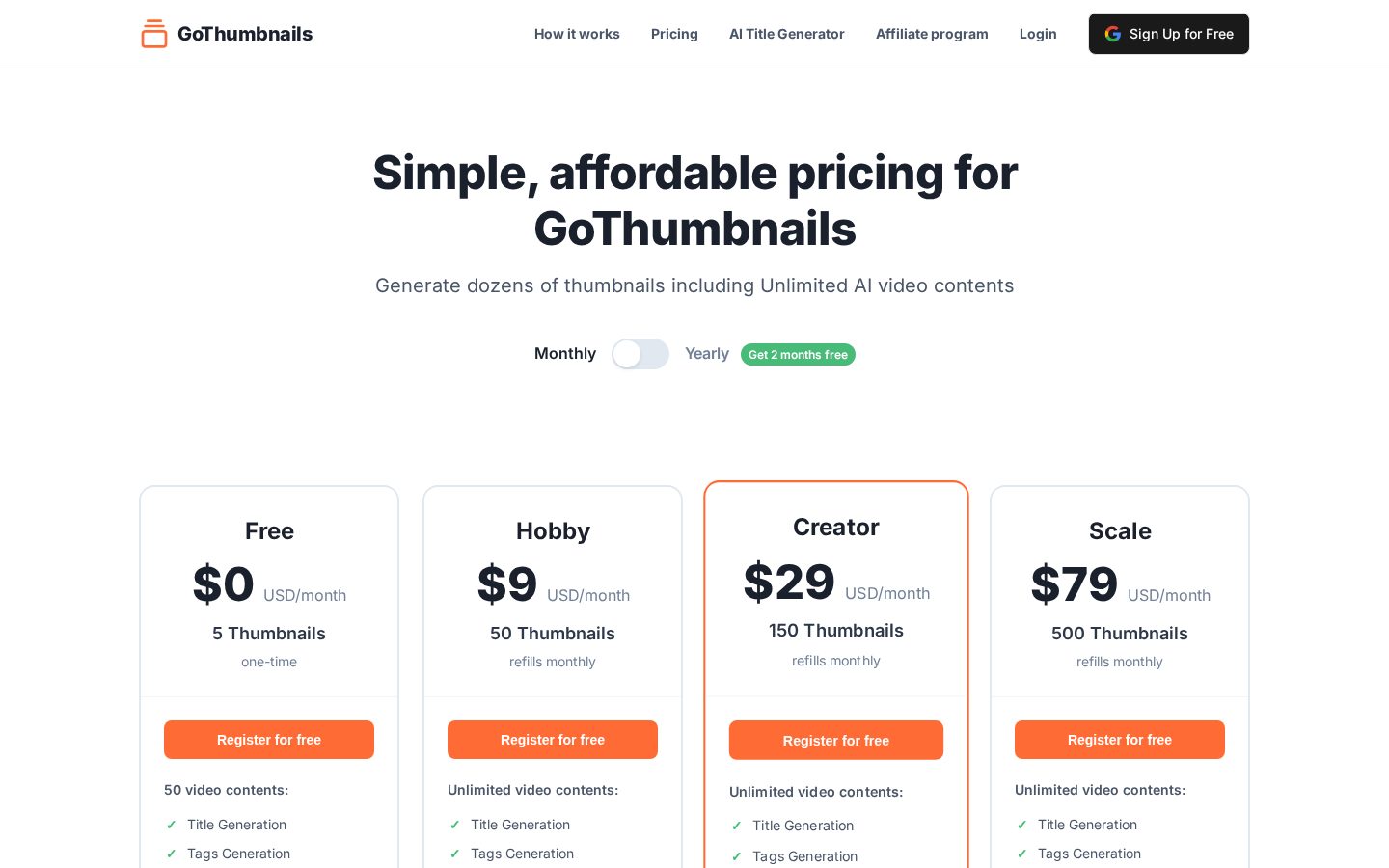 Instantly generate professional youtube thumbnail graphics Pricing