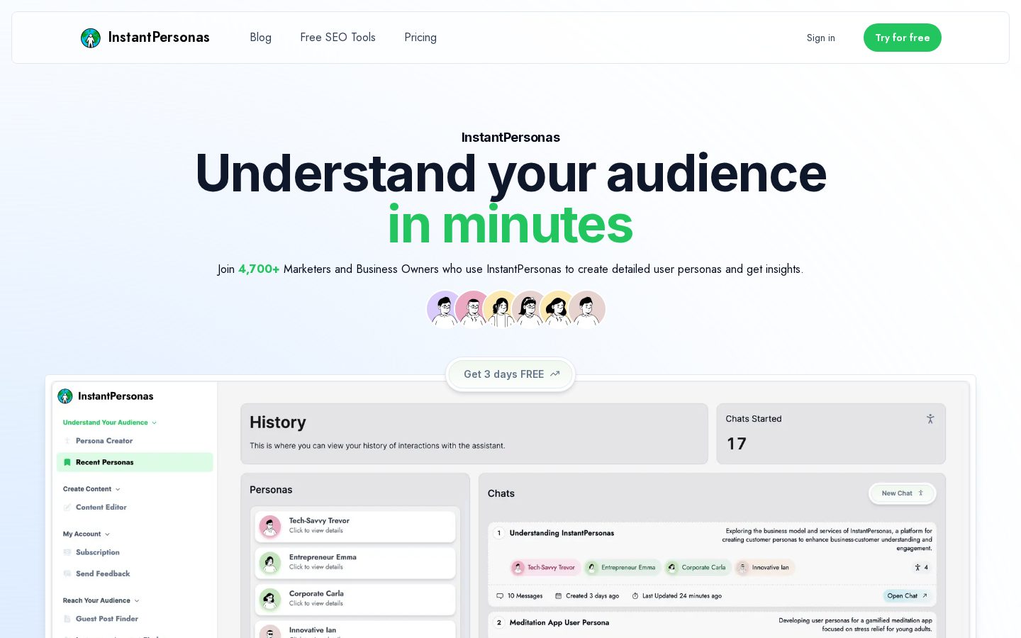 InstantPersonas Homepage
