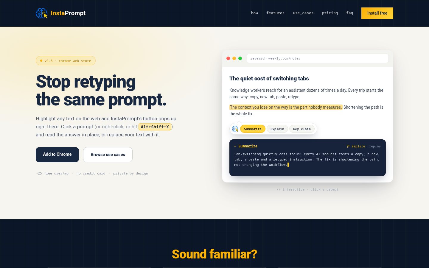 InstaPrompt Homepage