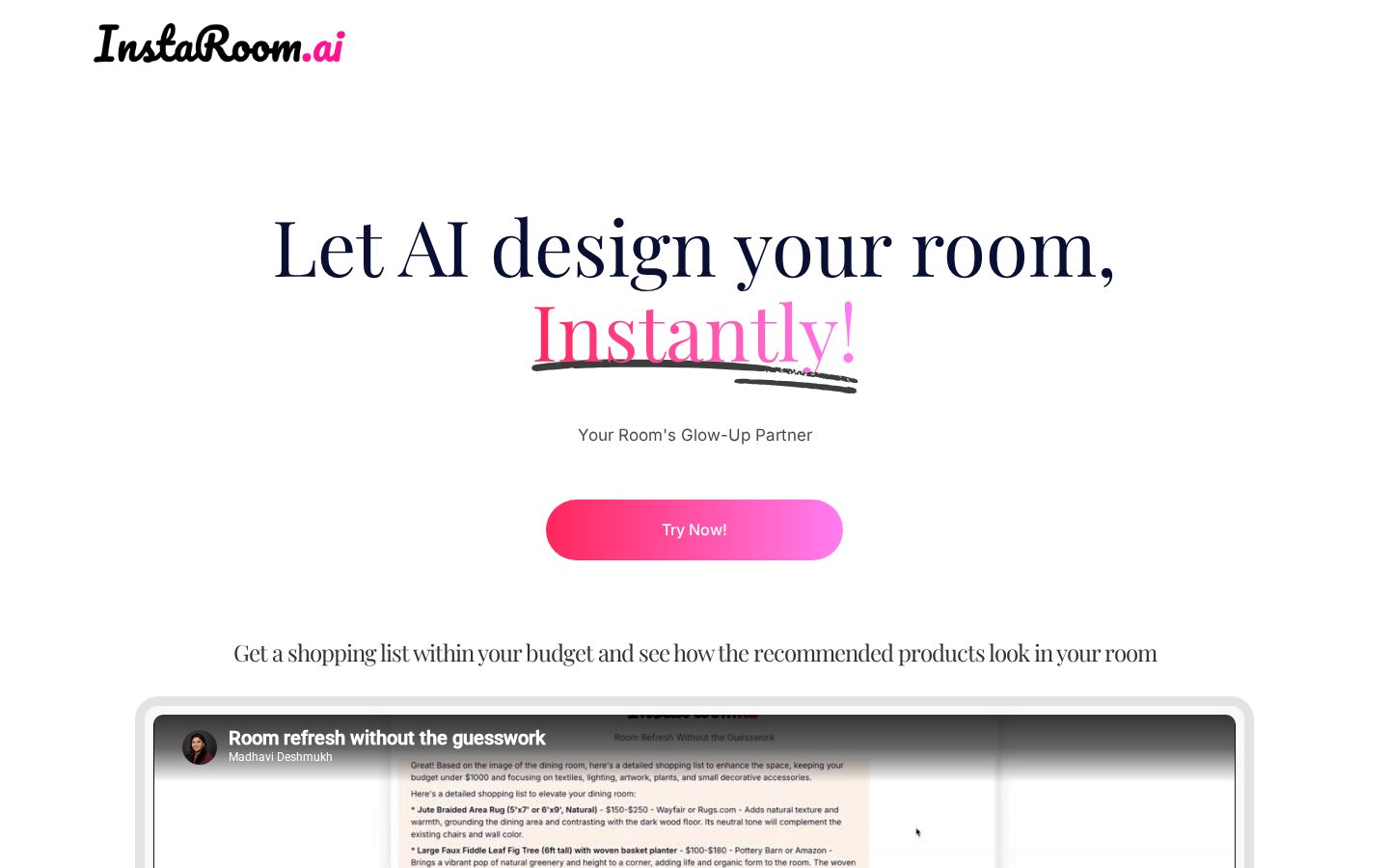 Instaroom Homepage