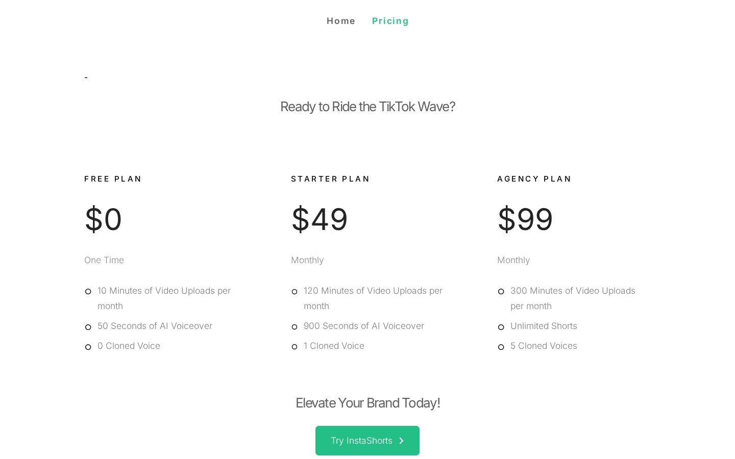 InstaShorts Pricing