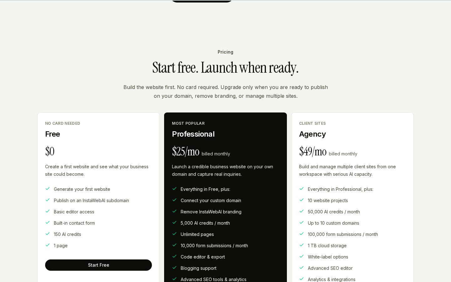 InstawebAI Pricing