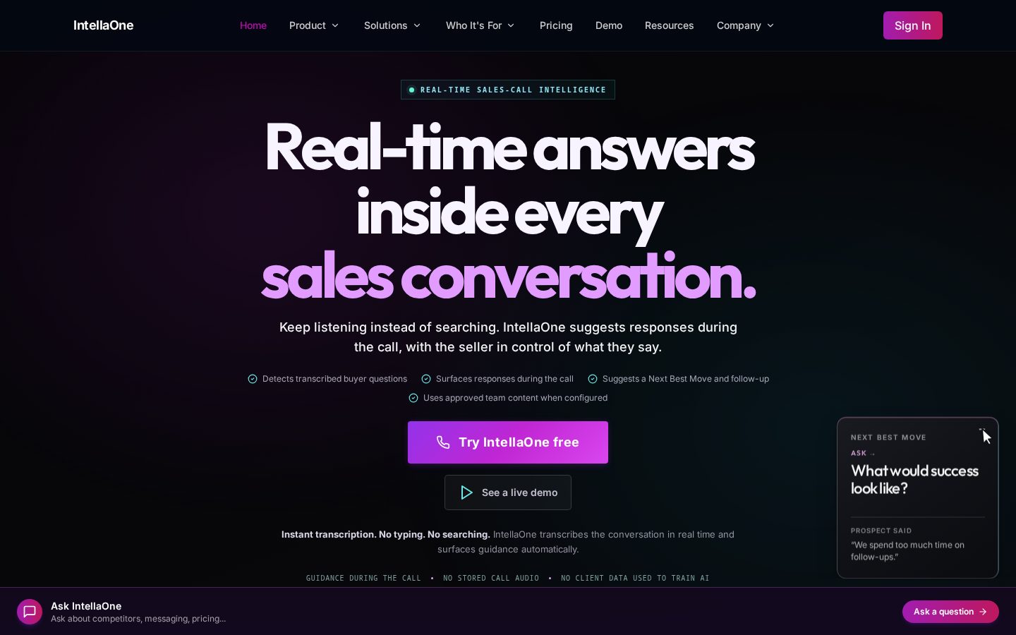 IntellaOne Homepage
