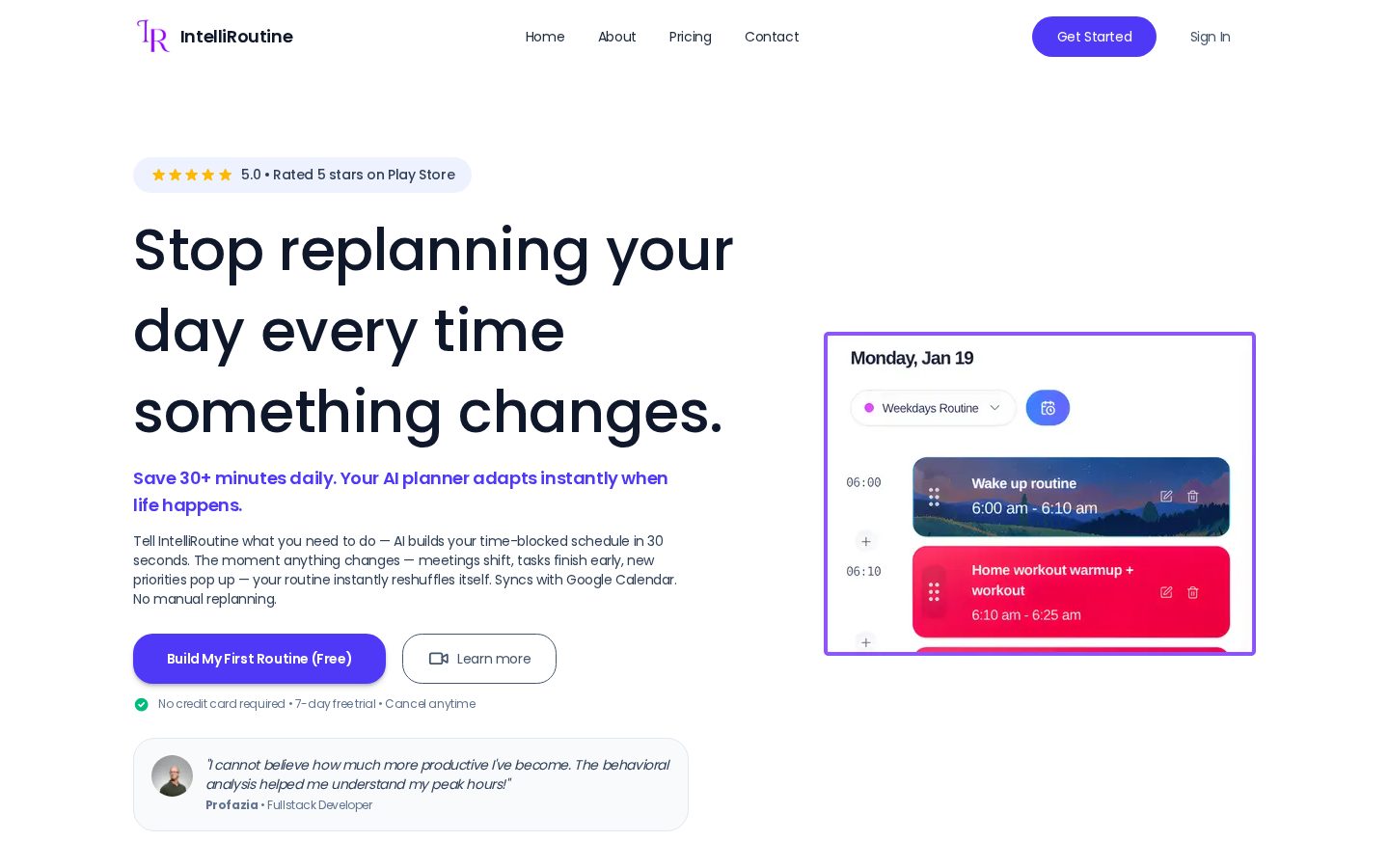 IntelliRoutine Homepage