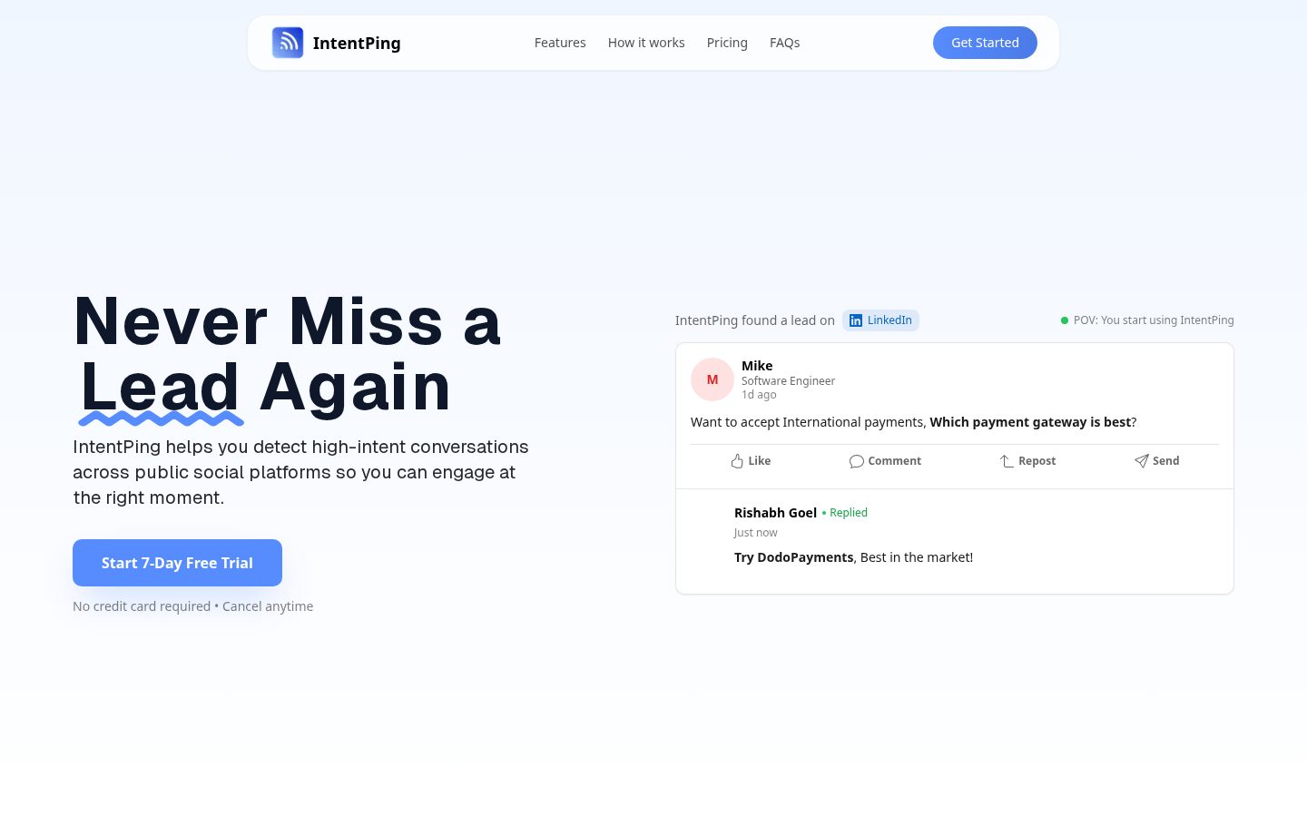 IntentPing Homepage