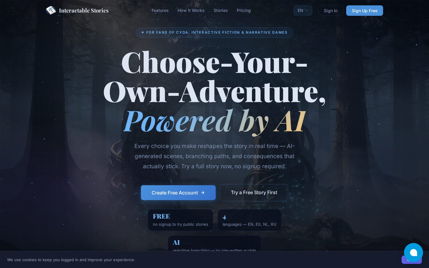 Interactable Stories Homepage