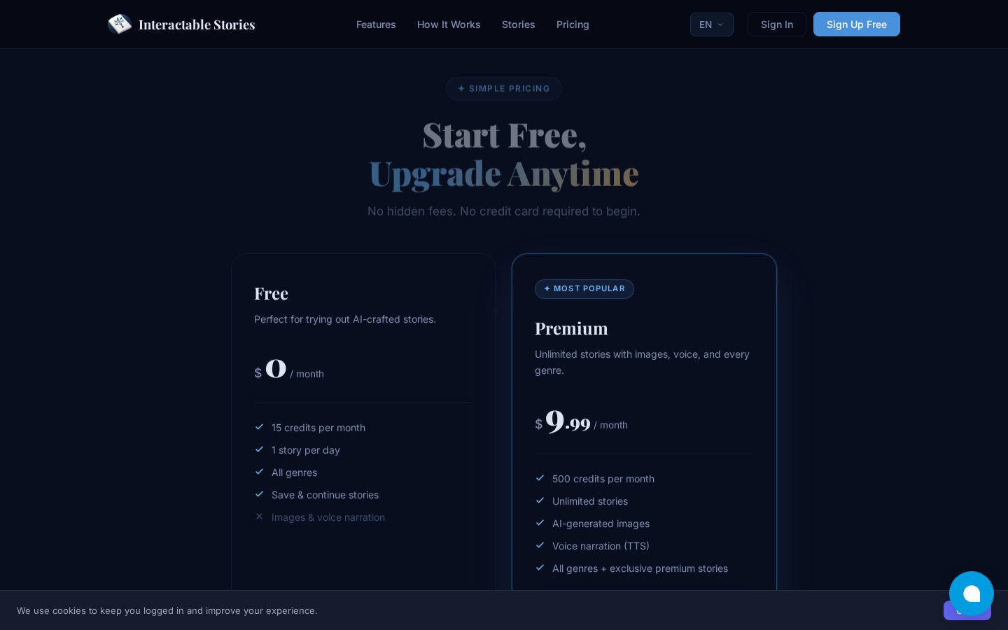 Interactable Stories Pricing