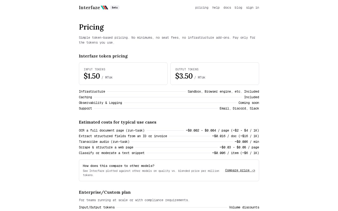 Interfaze AI Pricing