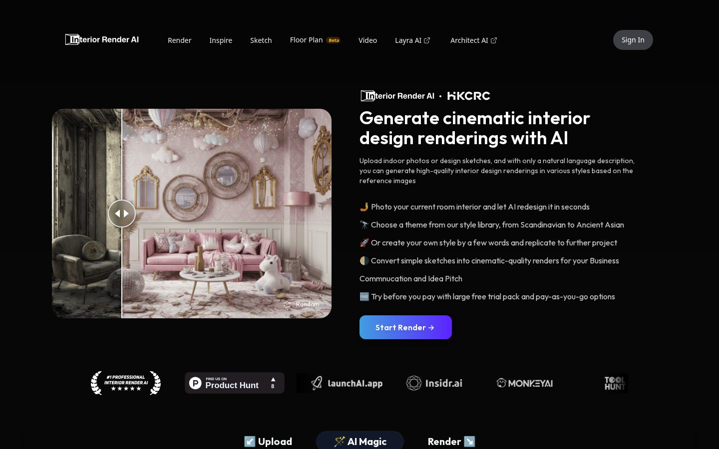 Interior Render AI Homepage